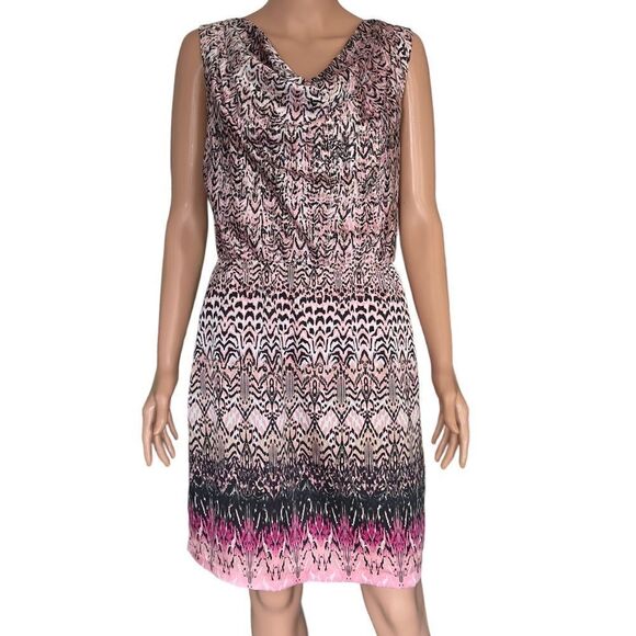 Dana Buchman Abstract Print Draped Sleeveless Dress Medium - Picture 2 of 16